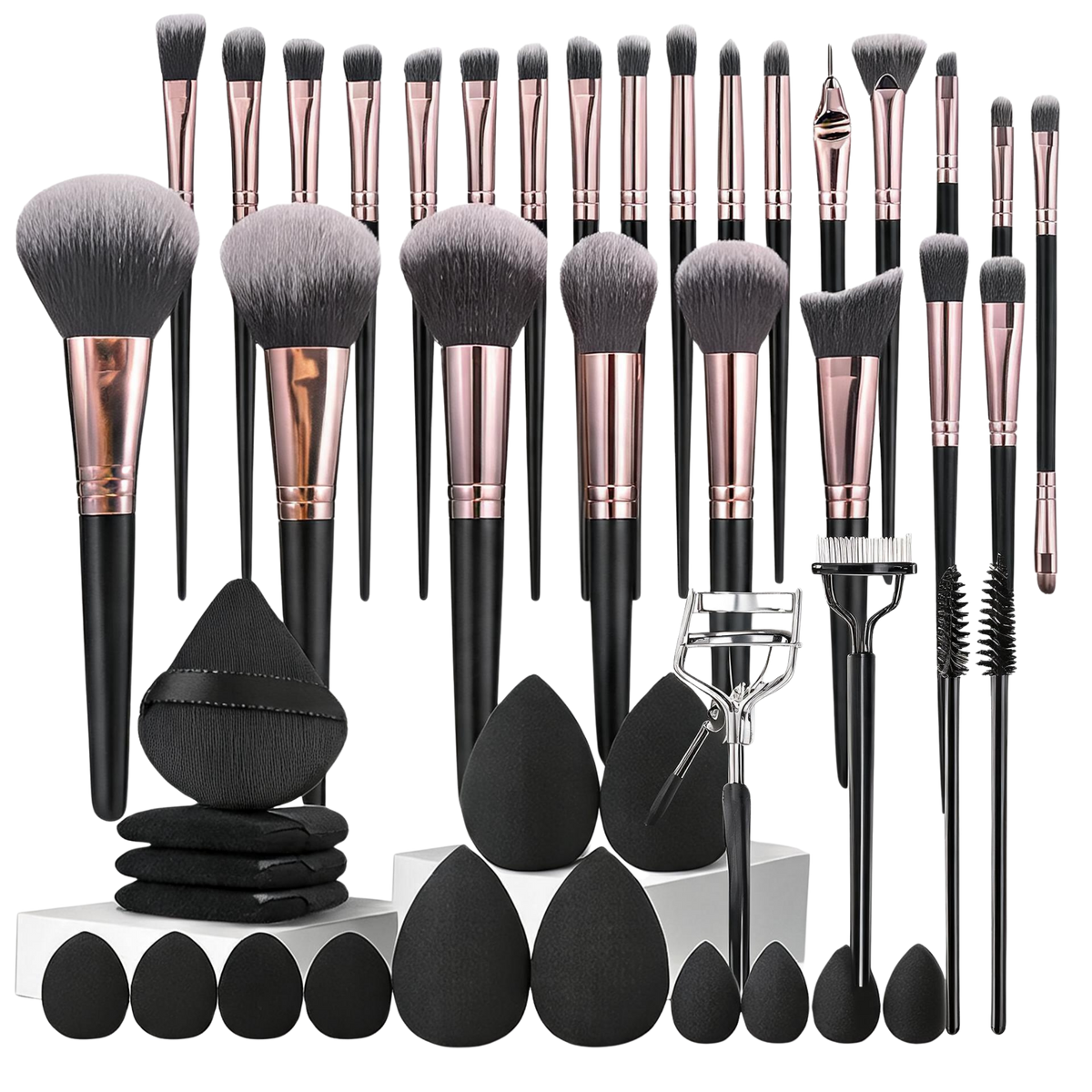 45 Piece Makeup Brush Set with Face Sponges - Black