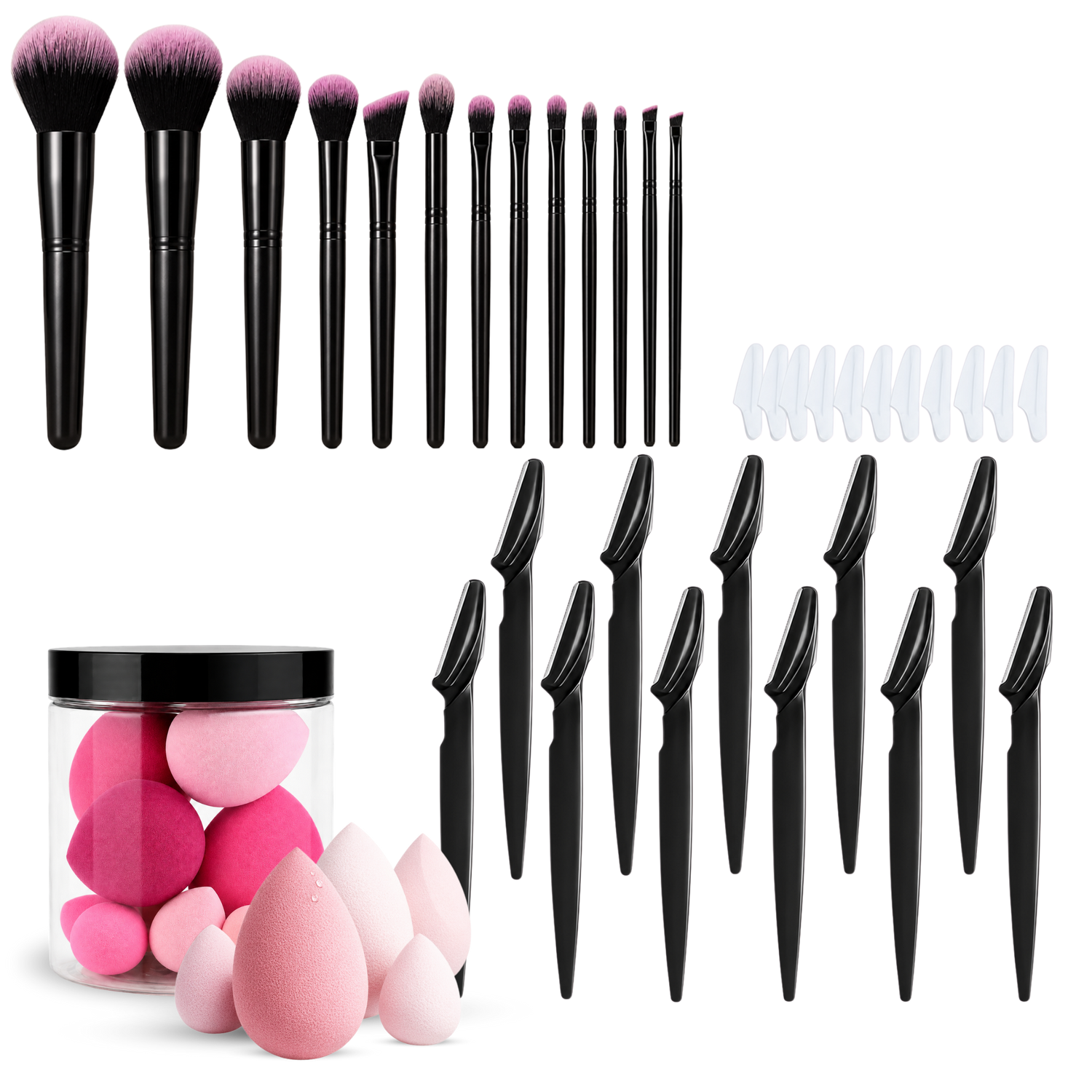 13-Piece Professional Makeup Brush Set | Black &amp; Pink Soft Bristle Brushes