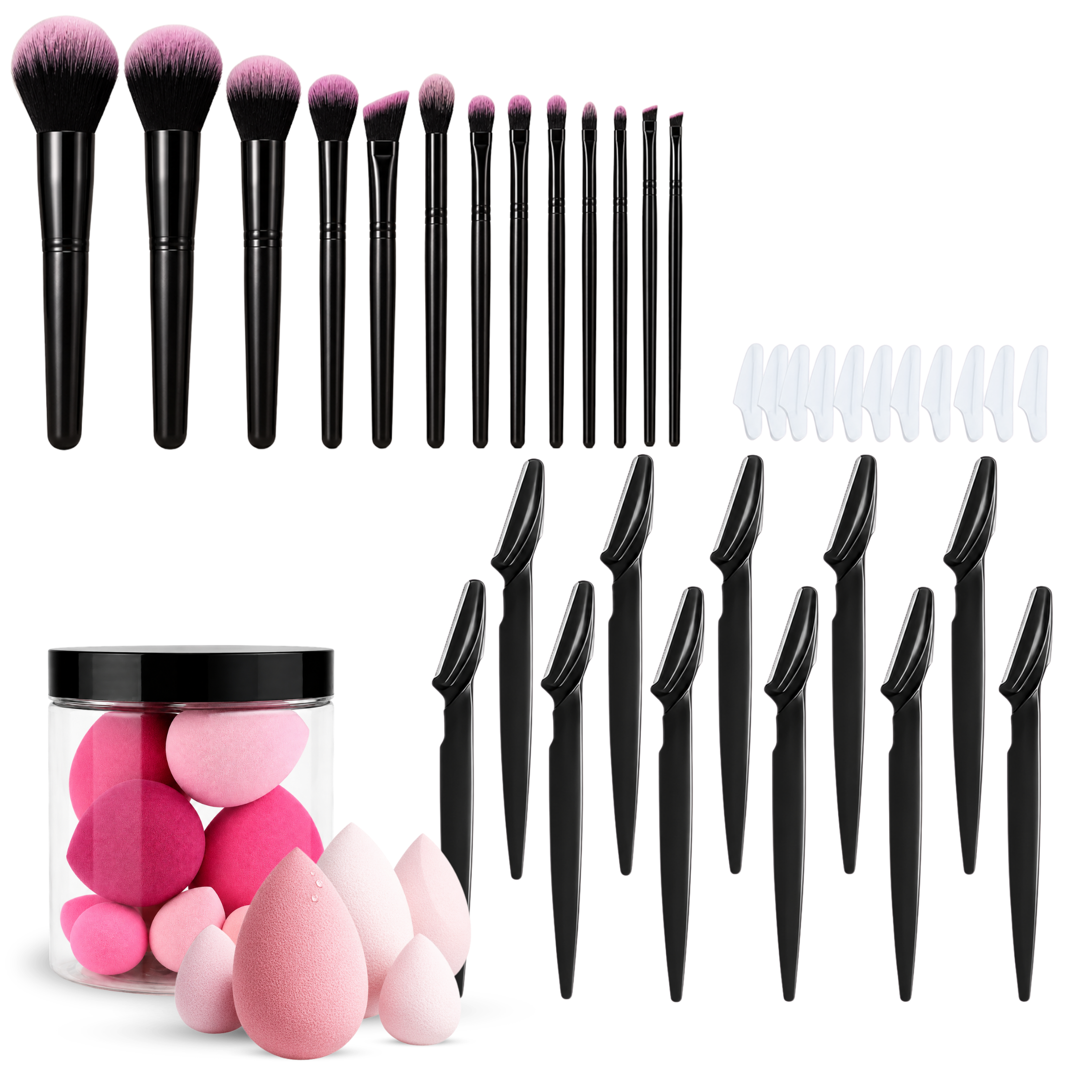 13-Piece Professional Makeup Brush Set | Black &amp; Pink Soft Bristle Brushes