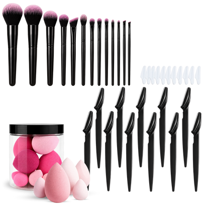 13-Piece Professional Makeup Brush Set | Black &amp; Pink Soft Bristle Brushes