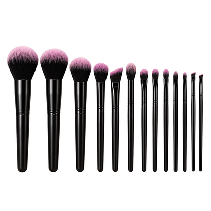 13-Piece Professional Makeup Brush Set | Black &amp; Pink Soft Bristle Brushes