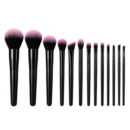 13-Piece Professional Makeup Brush Set | Black &amp; Pink Soft Bristle Brushes