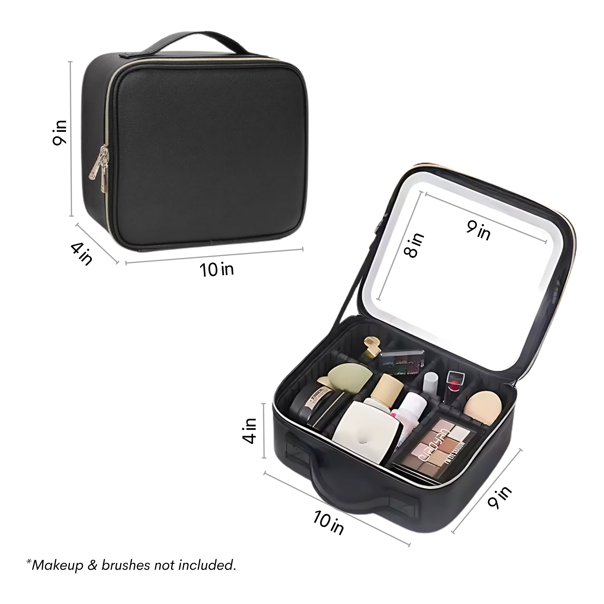 CosmoGloⓇ lighted makeup case with built-in mirror, compact accessory for organizing and applying makeup on the go