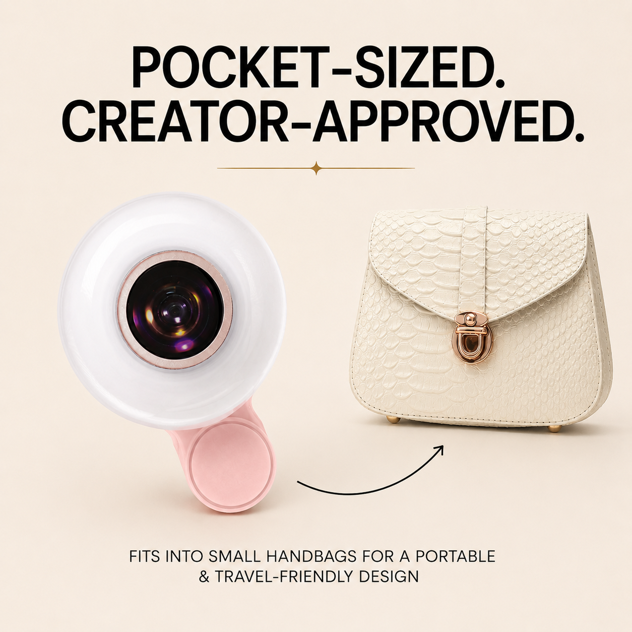 Black CosmoGlo Mini Ring Light Macro Lens accessory for smartphones, designed for close-up photography and enhanced lighting.