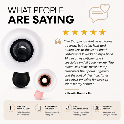 CosmoGlo Mini Ring Light Macro Lens accessory for smartphones, featuring integrated LED light for close-up photography.