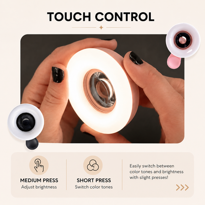 CosmoGlo Mini Ring Light with Macro Lens accessory for enhanced close-up photography and improved lighting.