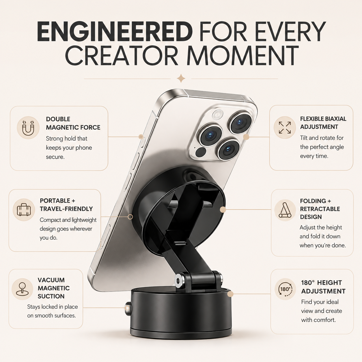 Black Content MagMount accessory by The CosmoGlo, shown attached to a magnetic surface for holding devices or accessories.