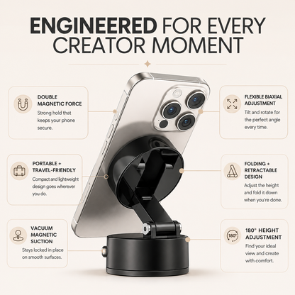 Black Content MagMount accessory by The CosmoGlo, shown attached to a magnetic surface for holding devices or accessories.