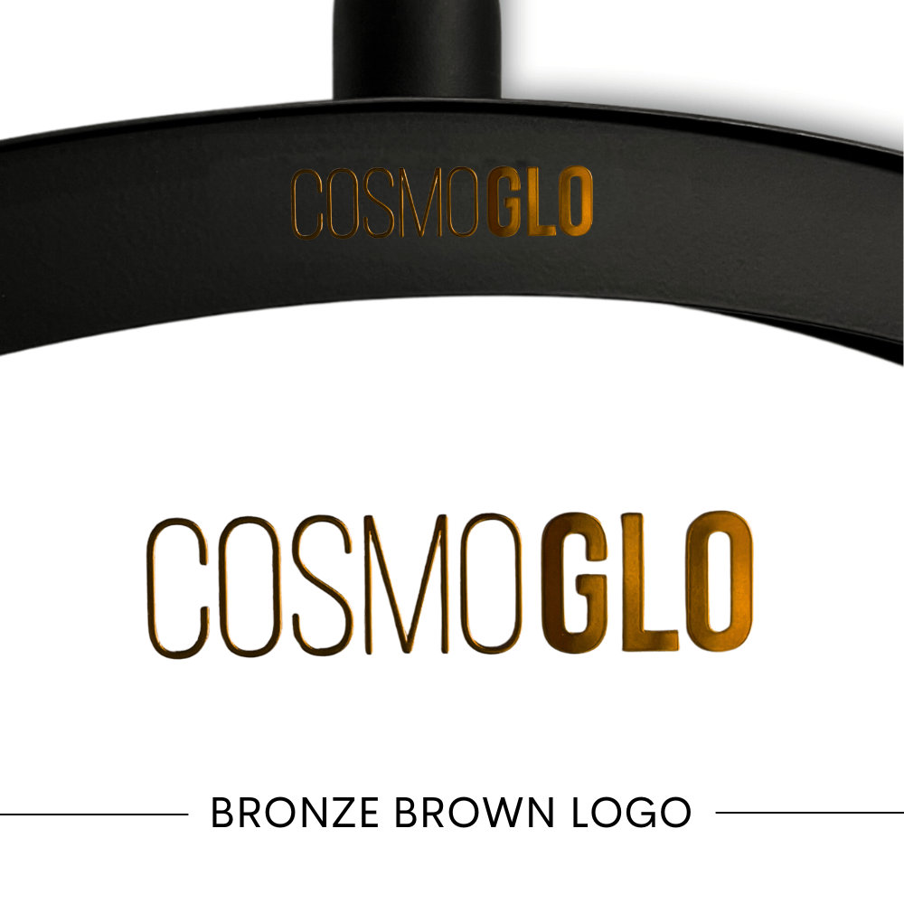 Set of four gold CosmoGlo logo decals, accessory stickers featuring the brand&