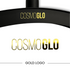 Set of four gold CosmoGlo logo decals, accessories with stylish branding, perfect for customizing or decorating items.