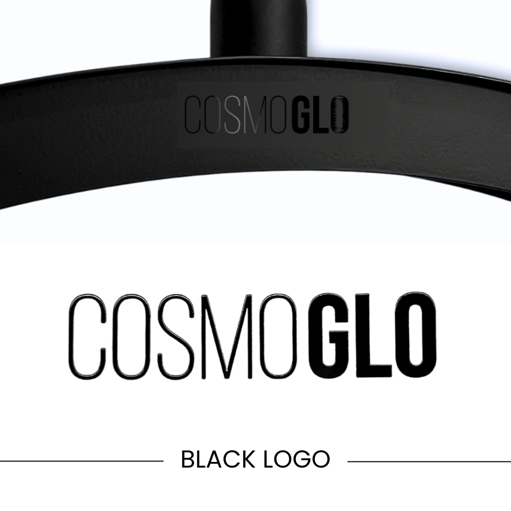 Set of four gold CosmoGlo logo decals, accessory stickers featuring the brand&