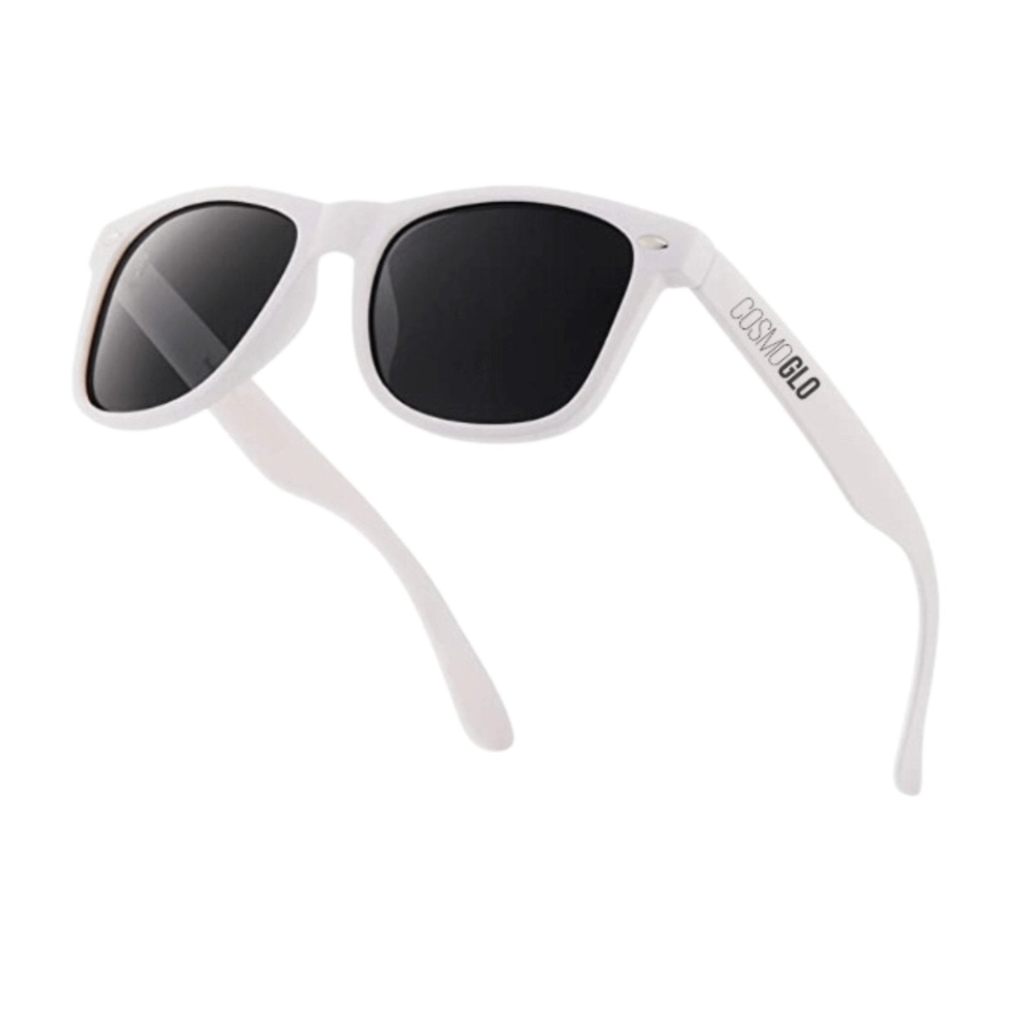 Black CosmoGlo sunglasses with sleek frames, stylish design, and tinted lenses, perfect for trendy apparel accessories.