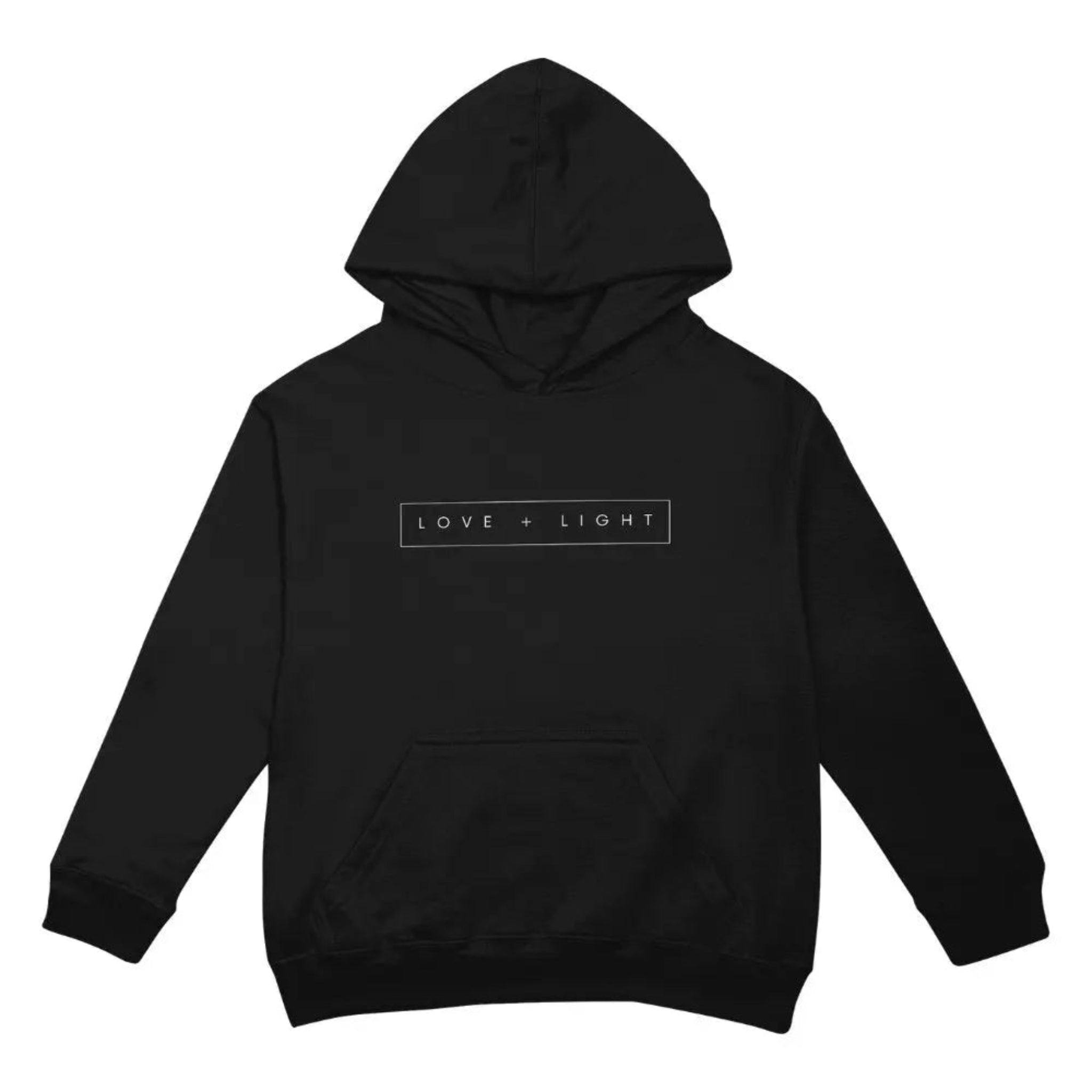 Light gray Love + Light Pullover Sweatshirt by The CosmoGlo, cozy apparel with a relaxed fit and soft fabric.
