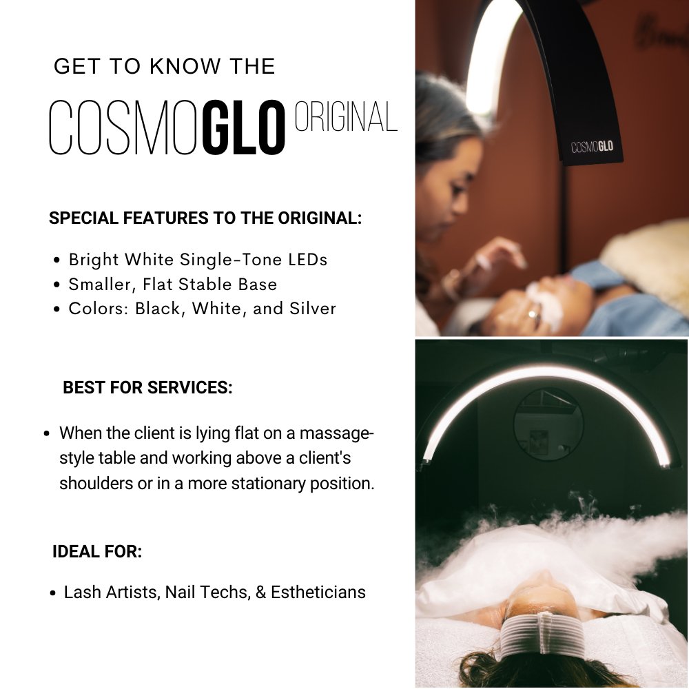 CosmoGlo Original Light Bundle + Phone Clip - The CosmoGloBUNDLE. cosmoglow. half moon lash light. ring light estheticians and lash techs lash artists