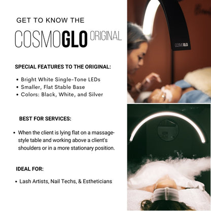 CosmoGlo Original Light Bundle + Phone Clip - The CosmoGloBUNDLE. cosmoglow. half moon lash light. ring light estheticians and lash techs lash artists