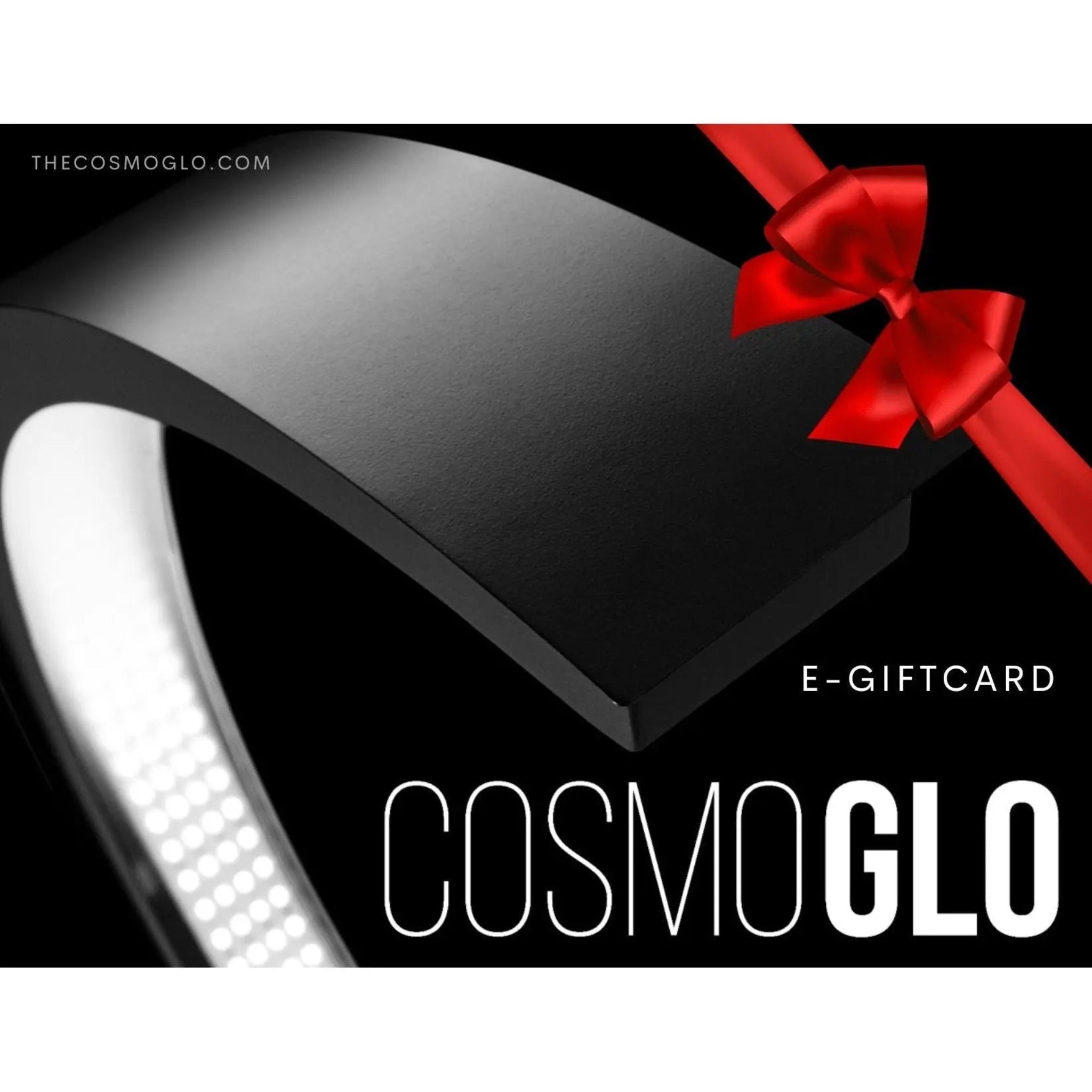 The CosmoGlo gift card valued at $25, featuring a sleek design and branding for versatile gift options.