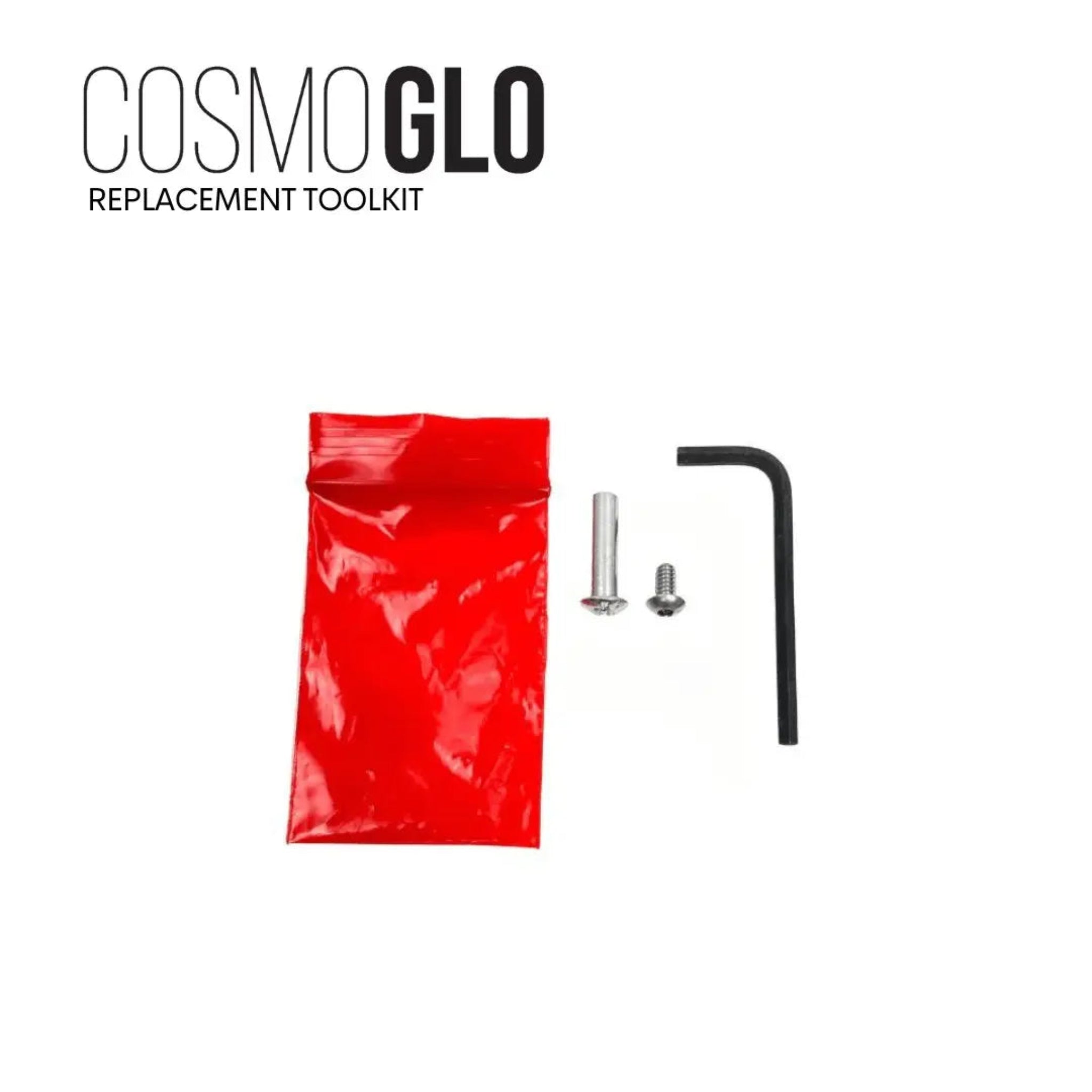 The CosmoGlo Replacement Toolkit showing various parts and tools for CosmoGlo lighting equipment.