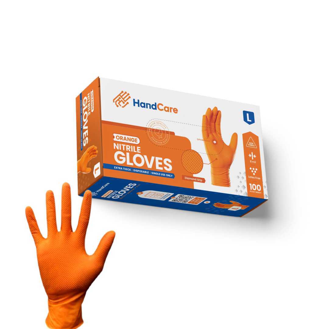 HandCare Orange Nitrile Gloves - Powder Free (8 Mil), 1,000 Gloves - BOGO 20% OFF